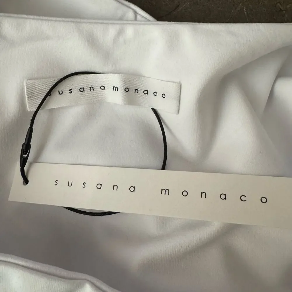 Susana Monaco Micro Square Neck Long Sleeve Top - White NWT Size Large